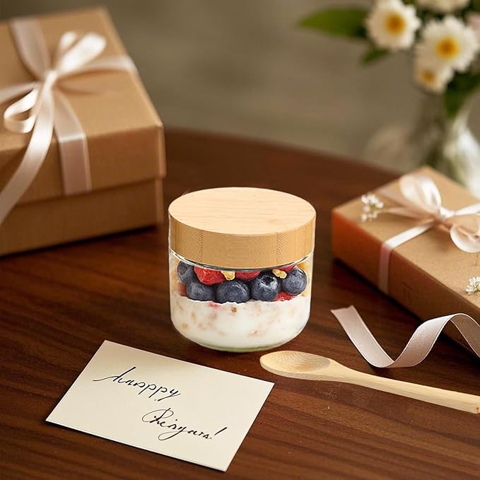 12 Pack 10oz Glass Jars with Bamboo Lids, Spoons, Airtight Overnight Oats Containers, Salad & Yogurt Storage, Mason Jars for Snacks, Spices, Meal Prep – Reusable