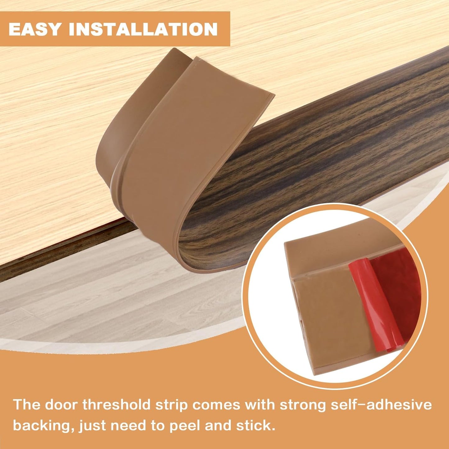 Vinyl Door Threshold Flooring Transition Strip Self Adhesive Carpet Edging Strip for Laminate Doorway Edge Threshold from 1/5" to 2/5" (Smoked Brown Wood Grain, 3.3 Ft)