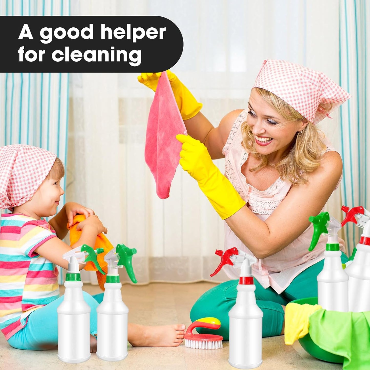 Eccliy 12 Pcs 16 Oz Plastic Spray Bottle, Adjustable Empty Reusable Sprayer for Cleaning, Planting, Water, Bathroom and Kitchen, BBQ, Commercial and Residential(Red, Green,Original)