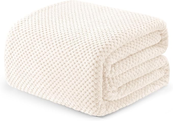 Exclusivo Mezcla Fleece Bed Blanket King Size, Super Soft and Warm Blankets for Couch, Sofa and Bed Waffle Textured, Cozy, Fuzzy and Lightweight (Off White, 90x104 Inches)