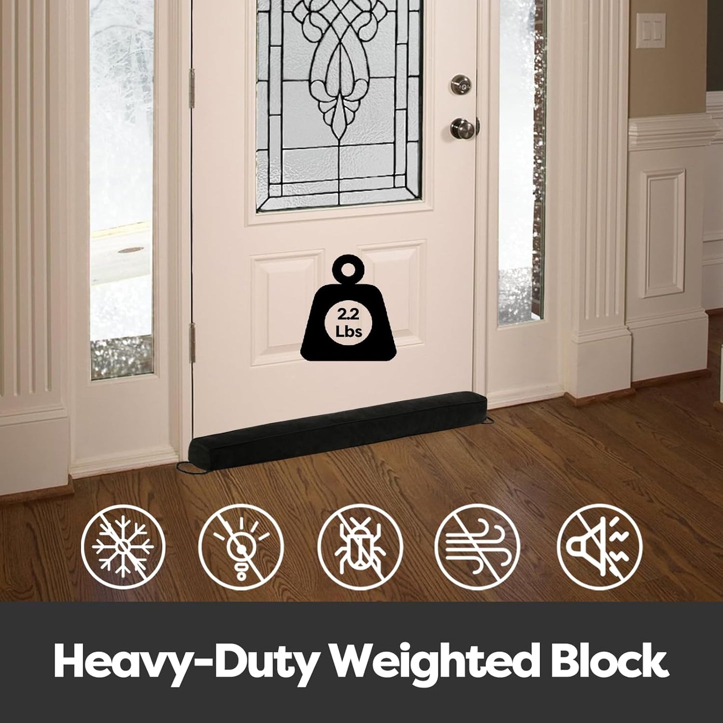 Comfyanno 38 Inch Weighted Door Draft Stopper for Front Door, Easy to Use Heavy Door Bottom Cold Air Blocker, for Exterior, Apartment, Back Door, Fits Door Gap Up to 3”, 2.2lb
