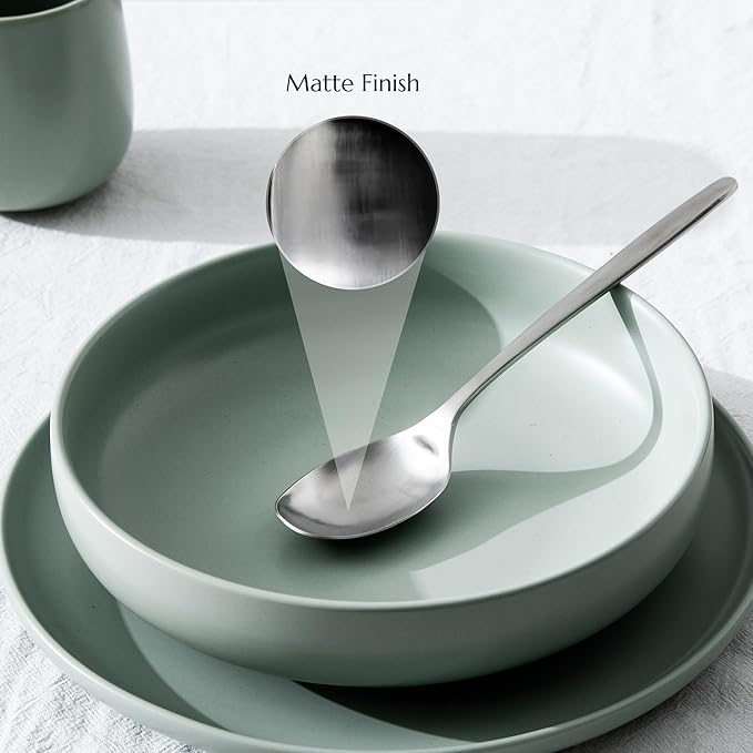 JazzUpCo Ava Flatware Flatware non toxic 18/10 stainless steel dishwasher safe (Matte Silver, 8 Person Set (40 Pieces))