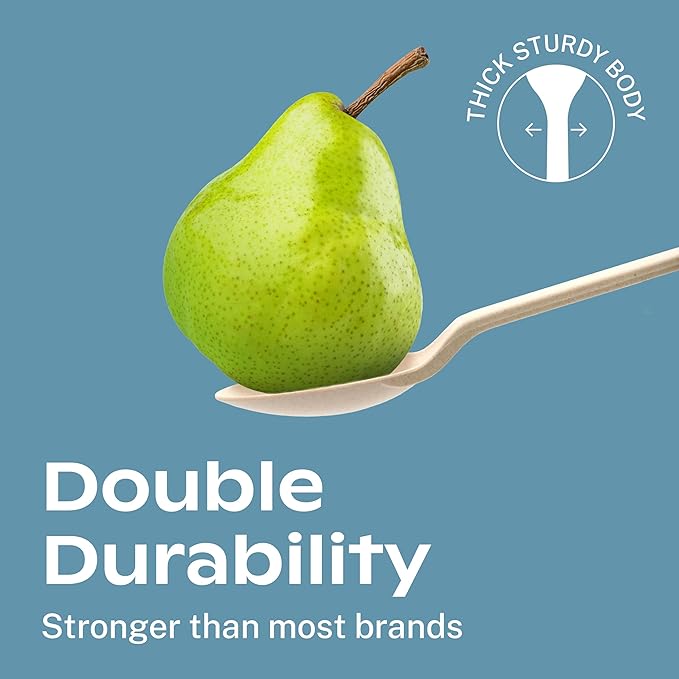 CORAL Light Brown 100% Compostable Spoons & Forks Set - 220 Pieces - No Plastic Utensil 110 Forks, 110 Soup Spoons - Break Resistant with Smooth Edges, Ocean Friendly Alternative to Plastic Silverware