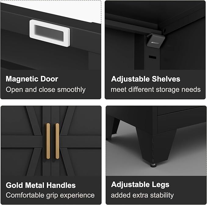 71" Storage Cabinet with Doors and Shelves, Tall Freestanding Pantry Cabinet in Black with 2 Doors & 4 Adjustable Shelves, All-Steel Farmhouse Cupboard for Kitchen, Garage, Laundry Room