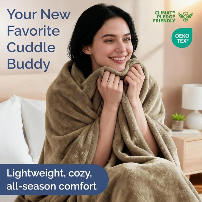 Ultra Soft Fleece Blanket Throw Size - Flannel Fleece Luxury Throw Blanket - Lightweight for Couch Bed Chair - Thick, Warm and Breathable - All Season Cozy Fuzzy, Anti-Static Microplush Bedding, Camel