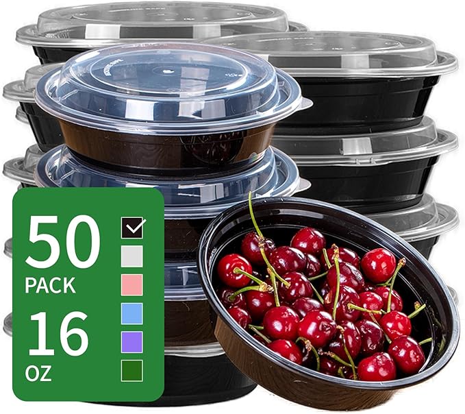 16 oz Round Portion Containers - 50 Pack Commercial, BPA-Free, Freezer/Dishwasher Safe - For Sides, Sauces, Dressings, Snacks