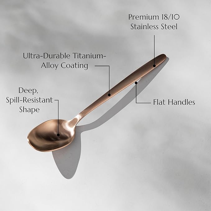 JazzUpCo Tia Flatware non toxic 18/10 stainless steel dishwasher safe (Matte Rose Gold, 12 Person Set (60 Pieces))