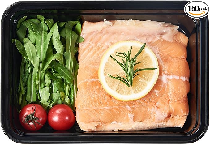 FULING 32 oz 150Pack Plastic Meal Prep Food Storage Containers with Lids Reusable 1 Compartment To Go Lunch Box Black Extra Large &Thick Microwave Freezer Dishwasher Safe BPA Free Stackable