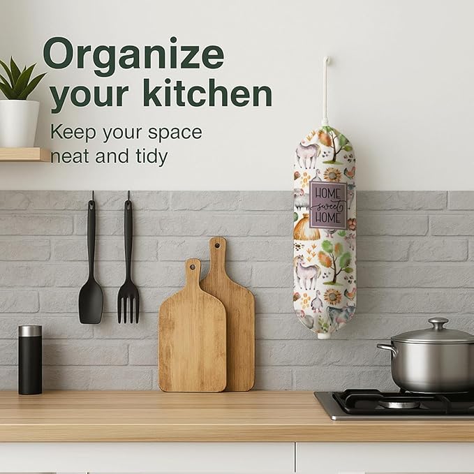 Plastic Bag Holder, Home Sweet Home Plastic Bag Holder, Farm Animals Bags Holders for Grocery Bags Groceries Store, Reusable Plastics Sack Storage Dispenser for Kitchen Decor