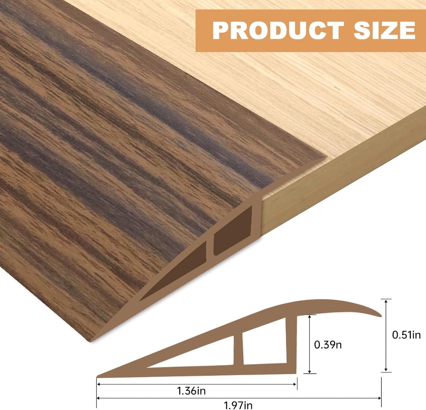 Vinyl Door Threshold Flooring Transition Strip Self Adhesive Carpet Edging Strip for Laminate Doorway Edge Threshold from 1/5" to 2/5" (Smoked Brown Wood Grain, 6.6 Ft)