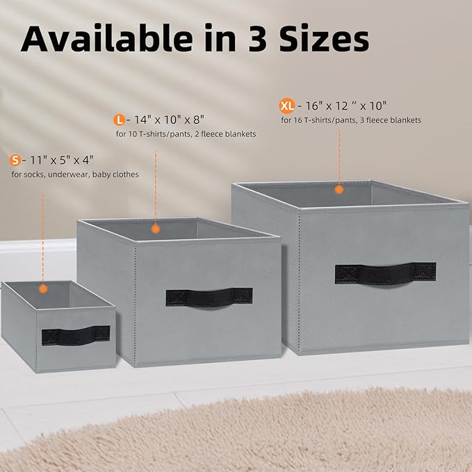 Criusia Large Blanket Storage Basket - 6 Pack Fabric Storage Bins for Closet Shelf, Storage Baskets for Clothes Toys, Home Organization Bins with Handles for Living Room, Nursery, Bedroom