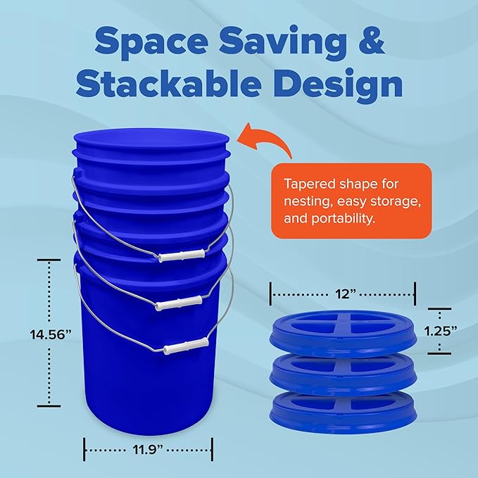 ePackageSupply Premium 5 Gallon Food Grade Plastic Pail with Gamma Seal Lid | Made in USA | BPA-Free | Heavy-Duty 90 Mil | Airtight Stackable Container, 3 Count