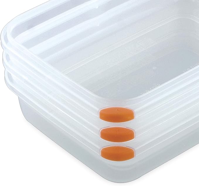 Sterilite Ultra-Seal 12 Cup Rectangle, Airtight Food Storage Container, Latching Lid, Microwave and Dishwasher Safe, Clear With Orange Gasket, 6-Pack