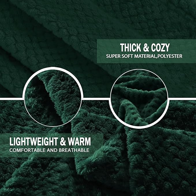 Exclusivo Mezcla Fleece Bed Blanket Twin Size, Super Soft and Warm Blankets for Couch, Sofa and Bed Waffle Textured, Cozy, Fuzzy and Lightweight (Forest Green, 60x80 inches)