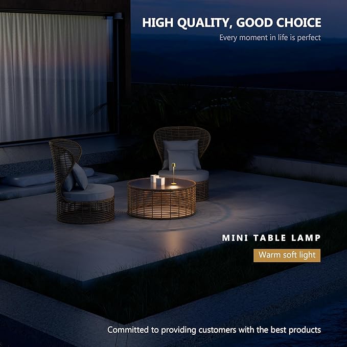 Timjorman Compact Cordless Table Lamp, Rechargeable LED Night Light, Dual Light Source (RGB Top & Warm Bottom), Touch Control & Timer, Metal Lamp for Bedroom & Kids Room (Golden 1-Pack)
