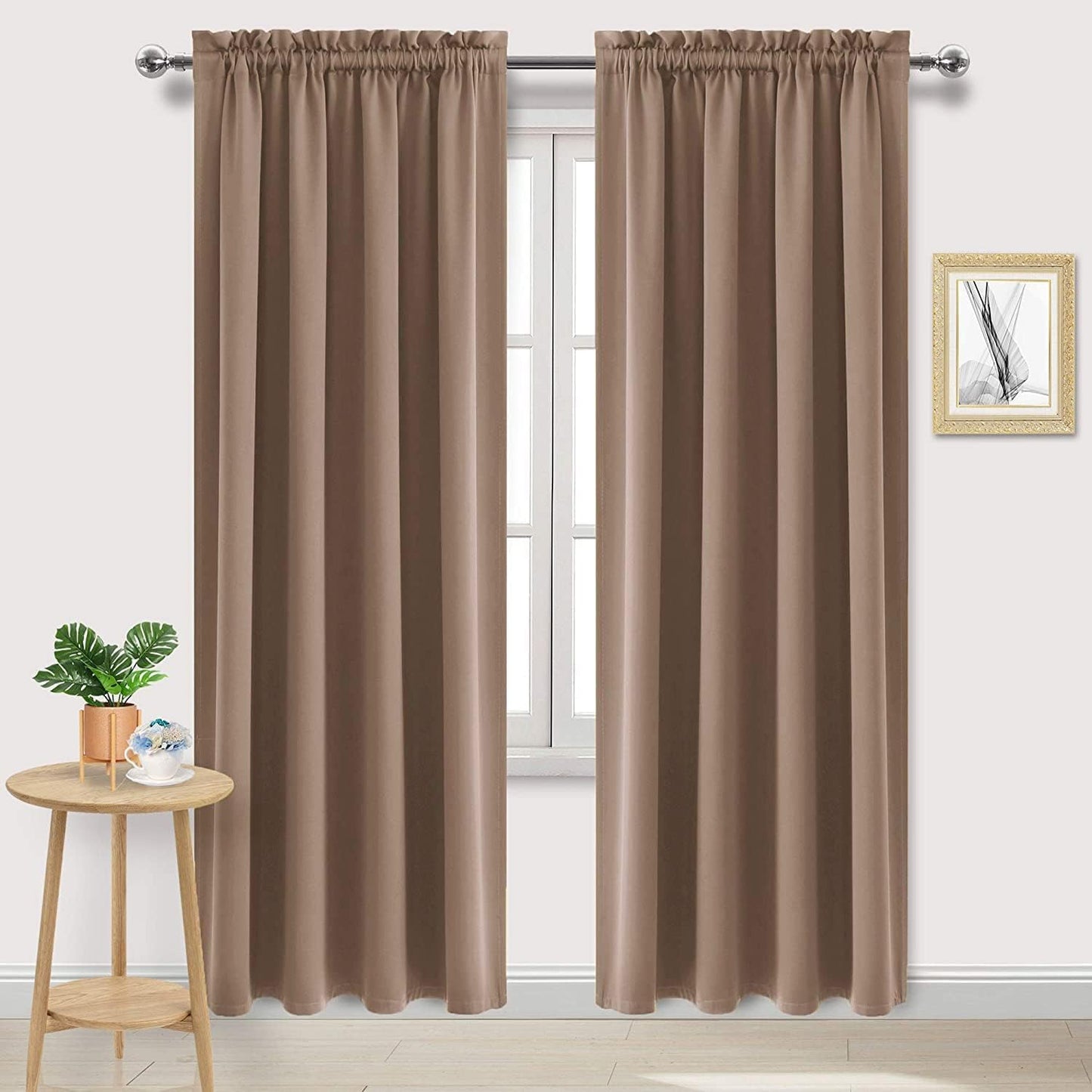 DWCN Blackout Curtains for Living Room Thermal Insulated, Energy Saving & Noise Reducing Bedroom Curtains, Khaki, W 70x L 84 Inch, Set of 2 Rod Pocket Curtain Panels