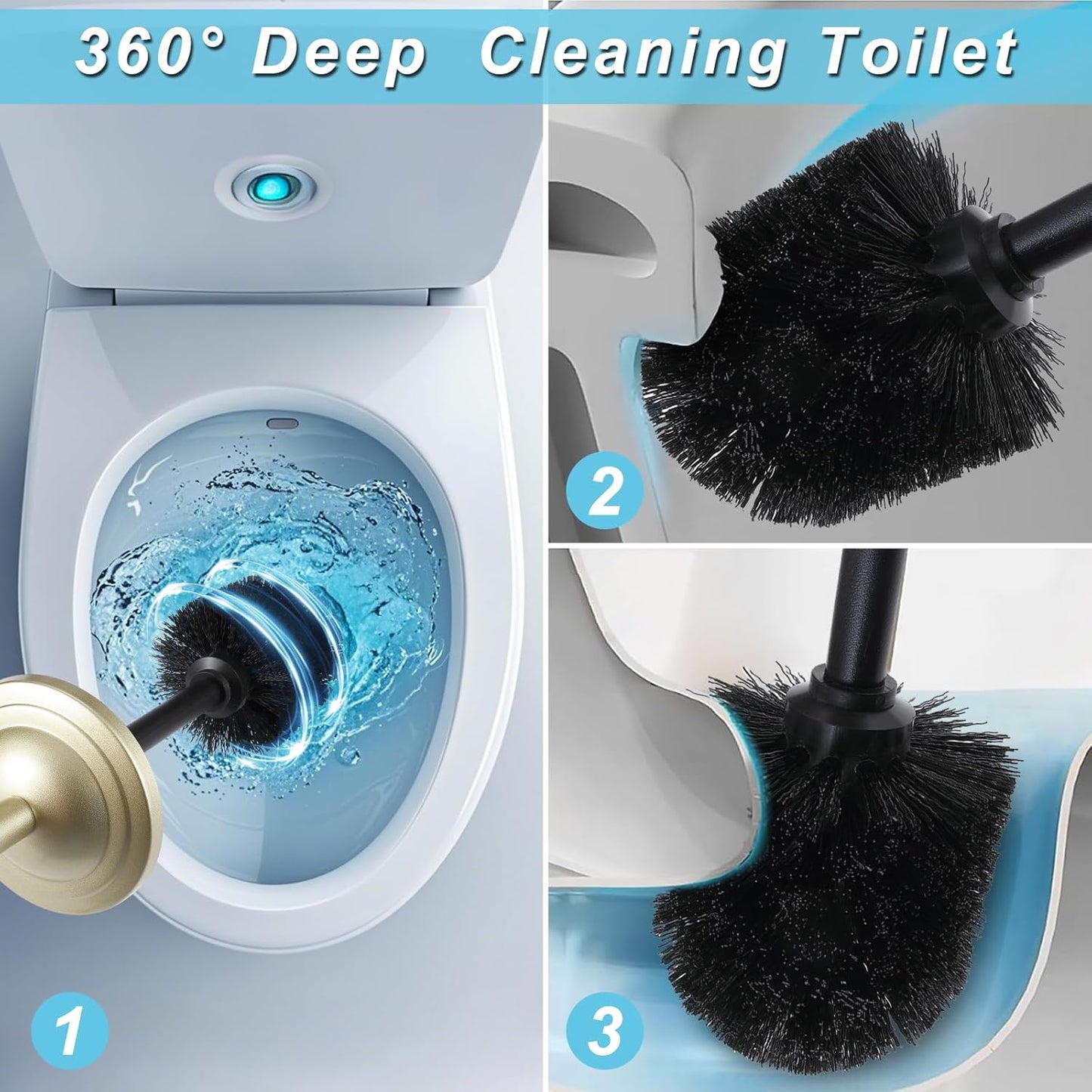 Stainless Steel 304 Toilet Brush and Holder,Toilet Bowl Brush with Long Handle for Bathroom,Toilet Cleaner Brush-Space,Saving,Covered Brush,Durable, Deep,Cleaning,Splash Resistant (Gold)