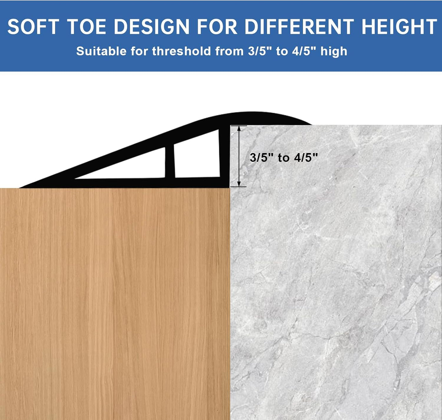 Vinyl Door Threshold Flooring Transition Strip Self Adhesive Carpet Edging Strip for Laminate Doorway Edge Threshold from 3/5" to 4/5" (Black, 3.3 Ft)