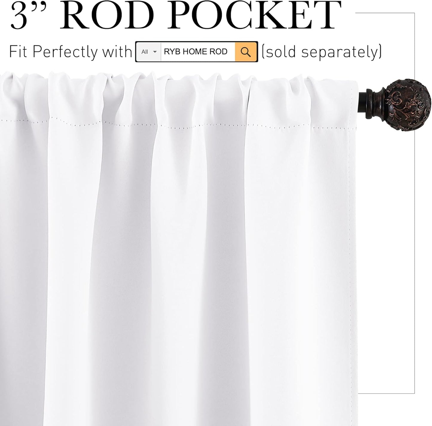 RYB HOME White Kitchen Curtains 30 inch Tier Curtain Treatment for Living Room Privacy Thermal Insulate Shades for Closet RV Camper Basement Window, W 42 in x L 30 in, Set of 2 Panel