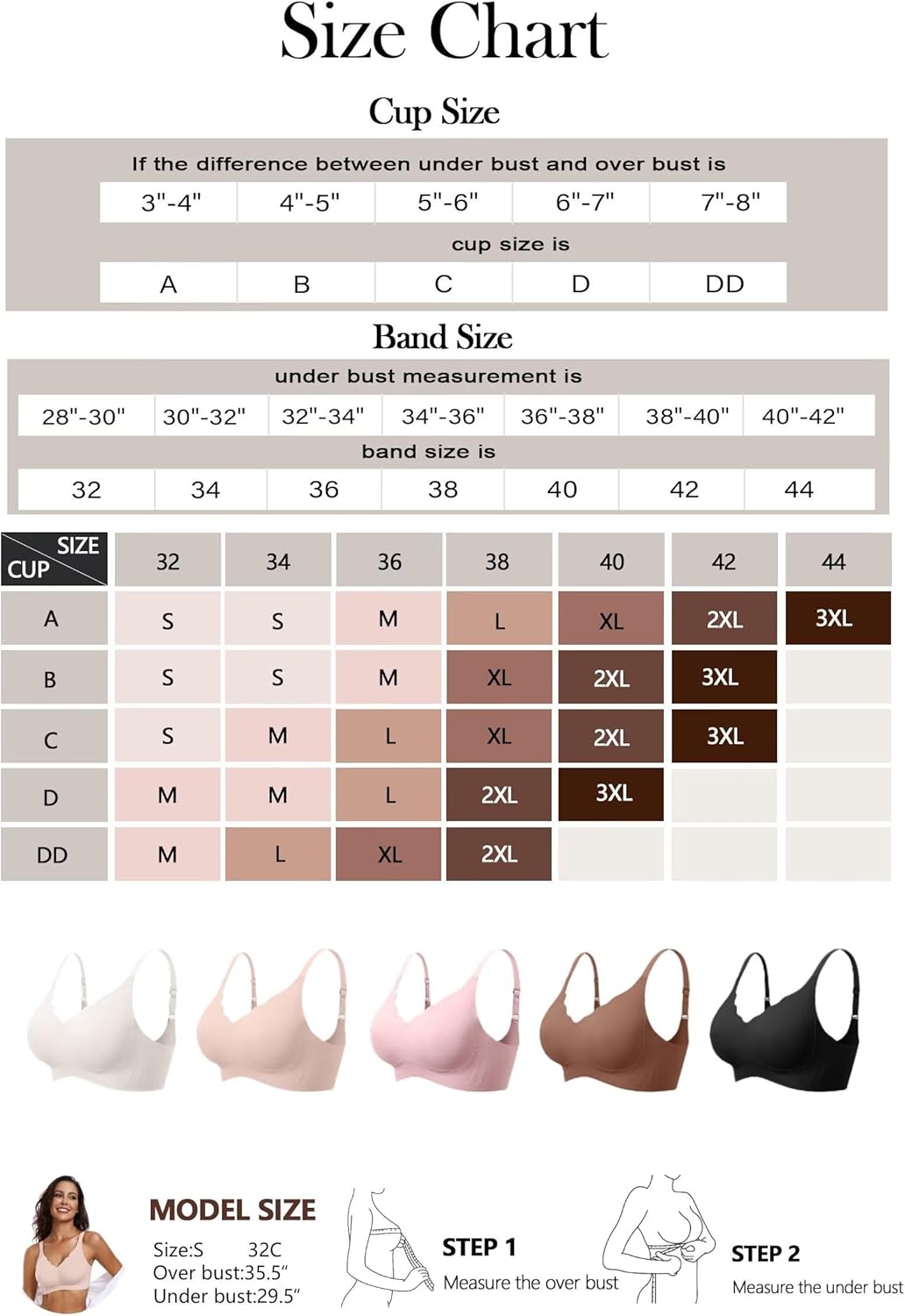 Vertvie Womens Seamless Bras No Underwire Supportive Wireless Push Up Full Coverage Bralette Comfort Scalloped T-Shirt Bra