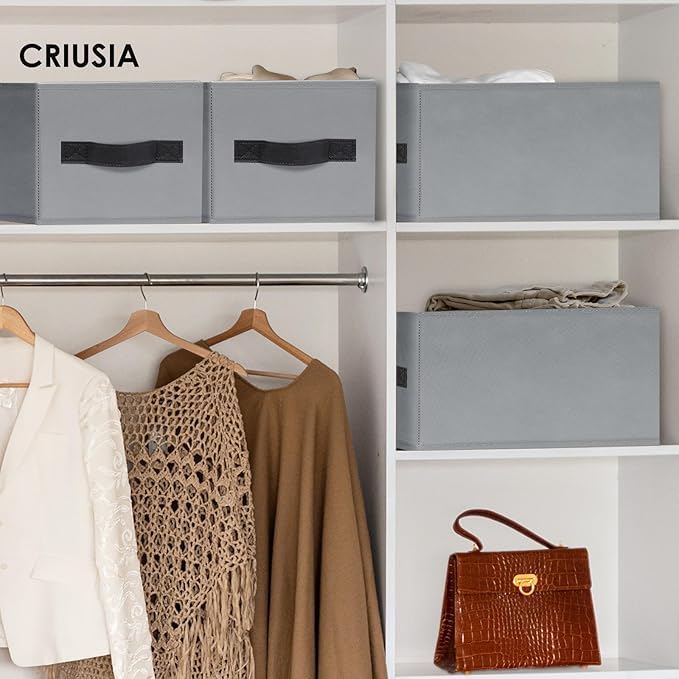 Criusia Large Blanket Storage Basket - 6 Pack Fabric Storage Bins for Closet Shelf, Storage Baskets for Clothes Toys, Home Organization Bins with Handles for Living Room, Nursery, Bedroom