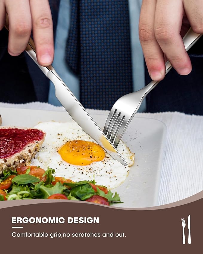 Silverware Set, Ollex 10 Pieces Stainless Steel Flatware Set for 2, Heavy Duty Utensil Set with Premium Mirror Polished Knives Spoons Forks Utensils Set for Kitchen Cutlery Set, Dishwasher Safe