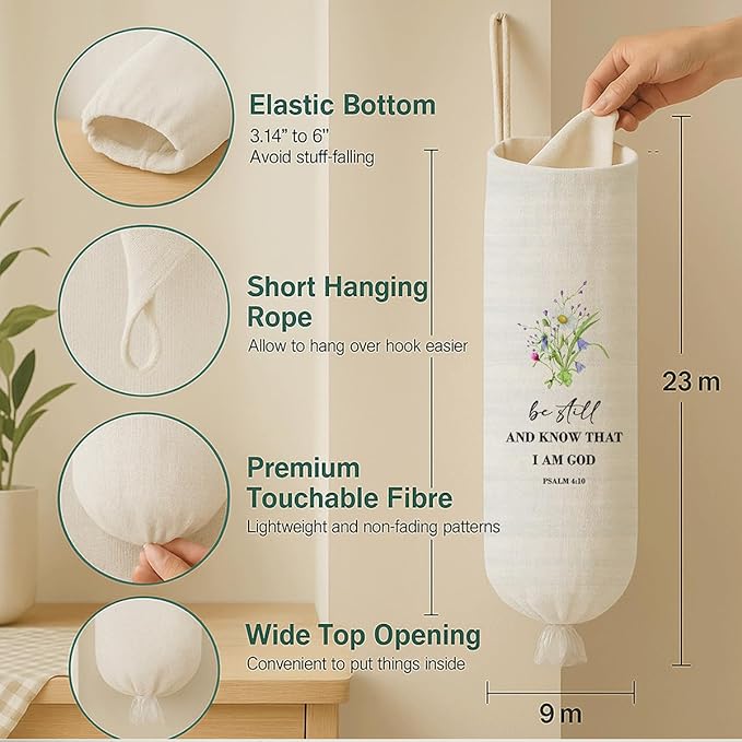 Plastic Bag Holder, Be Still And Know That I Am God Plastic Bag Holder Christian Decor, Reusable Hanging Grocery Bags Organizer, Wall Mount Trash Bags Storage Container Dispensers