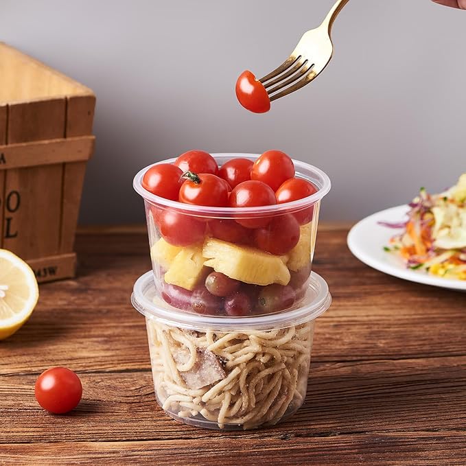 [150 Set - 16 oz. Plastic Deli Disposable Food Storage Containers With Airtight Lids