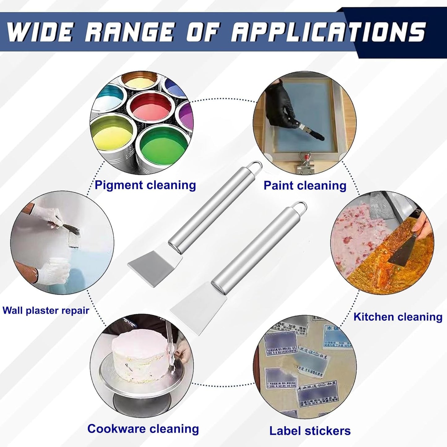 2 PCS Stainless Steel Scrapers – Multifunctional Scraper Cleaning Tool for Cookware, Stovetop, Adhesive, Oven Racks, Grout, Grill & Glass, Durable Scraper for Kitchen & Home, Fridge Cleaning