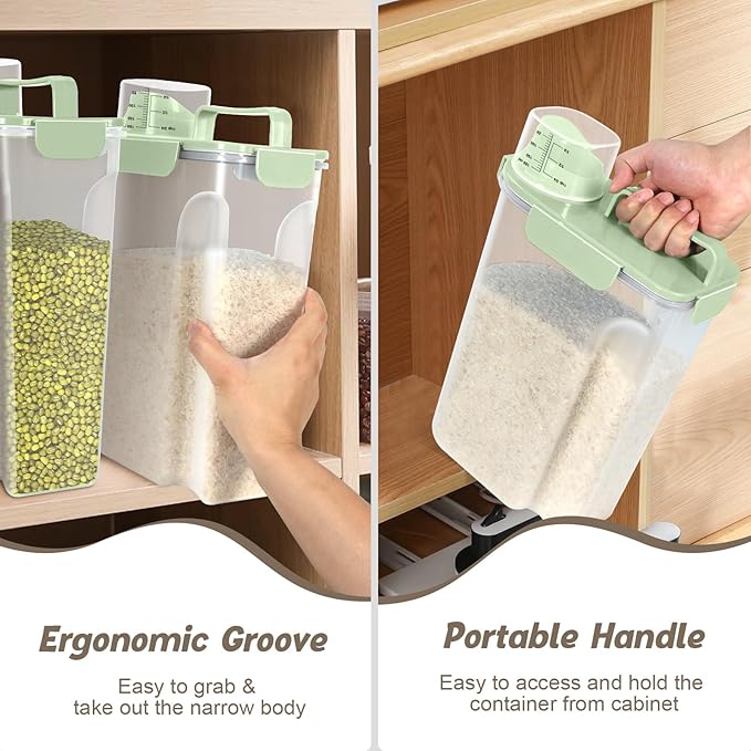 TBMax Airtight Rice Container 10 Lbs, Cereal Dispenser, Pet Cat Dog Food Storage Container, Plastic Kitchen Pantry Food Storage Holder with Cup -Light Green