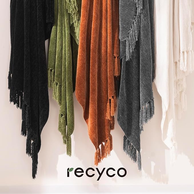 RECYCO Throw Blanket Soft Cozy Chenille Throw Blanket with Fringe Tassel for Couch Sofa Chair Bed Living Room Gift (Rust, 50" x 60")