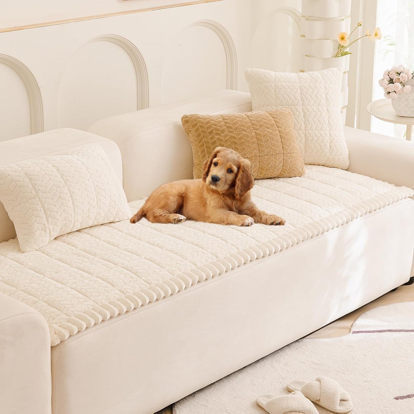 Mivnue Pet Couch Cover Protector Sofa Covers for Pets Washable Non Slip Couches and Sofas Dog Mat (Cream, 27.6" x 59.1")