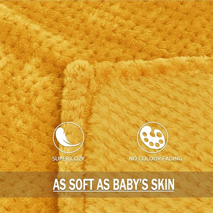Exclusivo Mezcla Fleece Throw Blanket Extra Large, Super Soft and Warm Blankets for Couch, Sofa and Bed Waffle Textured, Cozy, Fuzzy and Lightweight (Mustard Yellow, 50x70 Inches)
