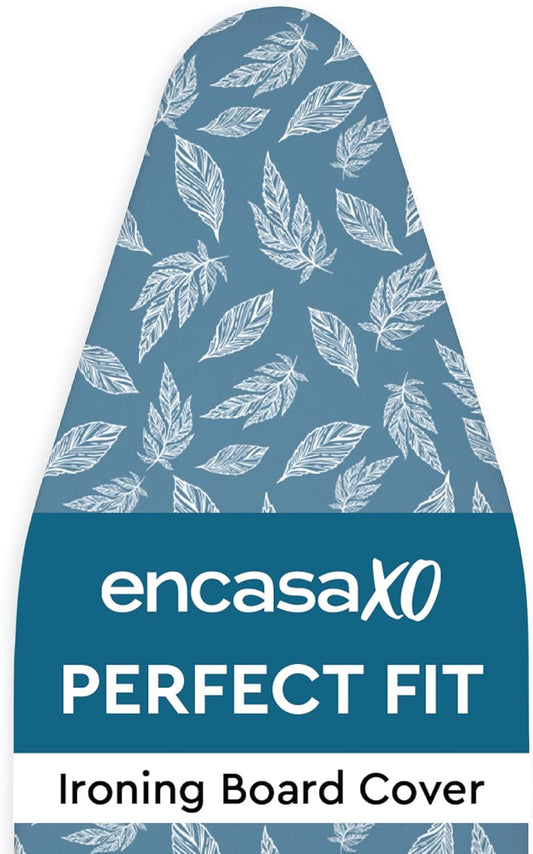 Encasa XO Ironing Board Cover and Pad 42"x14" - Thick 3mm Felt Padding, Drawstring Tightening & Lock, Easy Fit, Scorch & Stain Resistant, Fits Medium Ironing Board - Big Leaves Blue