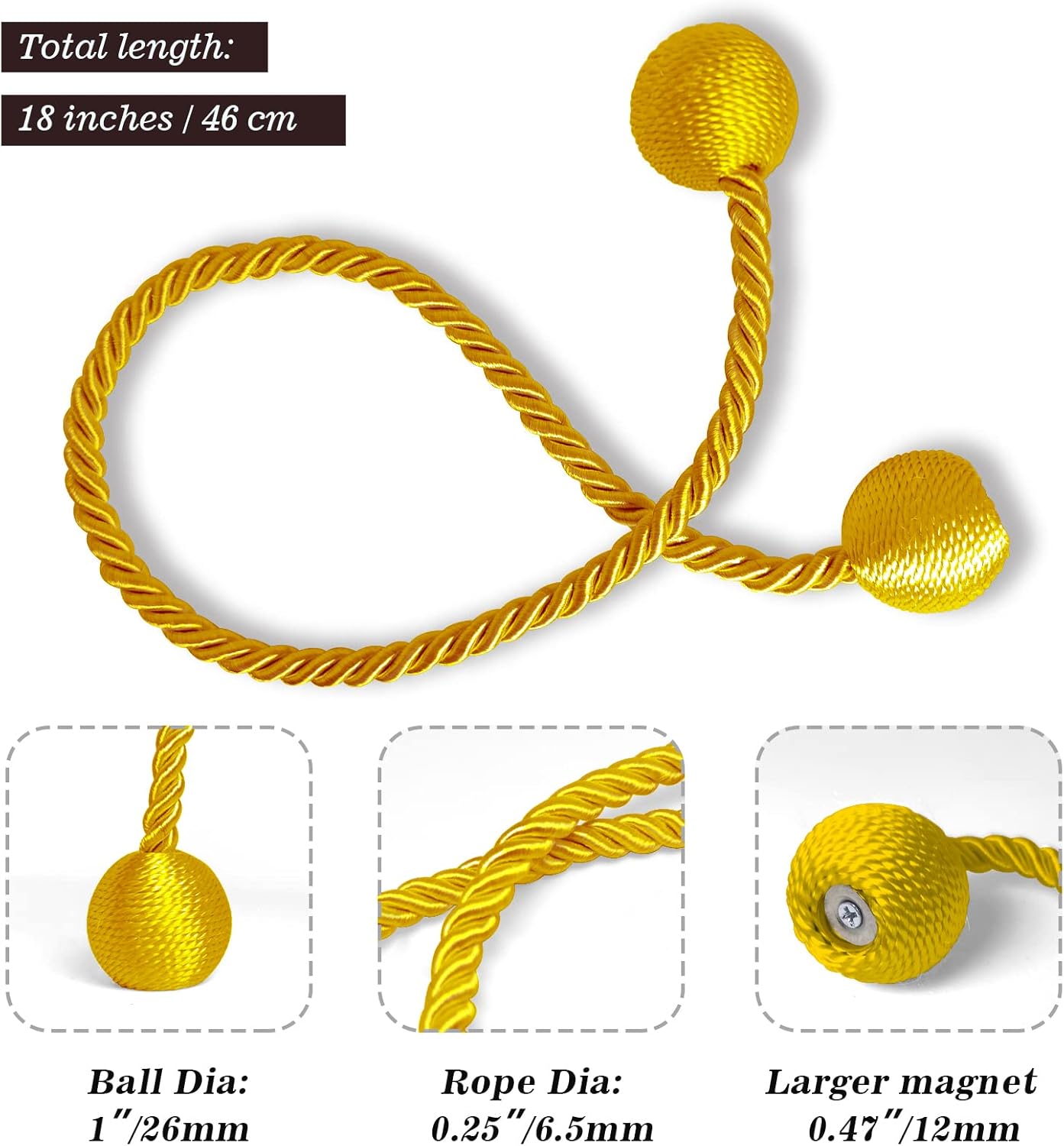 Hion Magnetic Curtain Tiebacks Golden 2pcs, Curtain Tiebacks Buckles Holdbacks Holders Hooks Clip for Home Bedroom Office Decorative Curtain