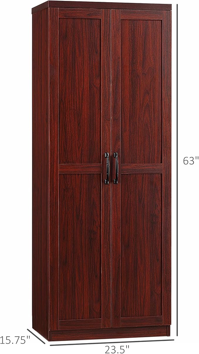 HOMCOM 63" 2-Door Kitchen Pantry, Freestanding Storage Cabinet with 5-Tier Shelving and 2 Adjustable Shelves for Dining Room, Espresso