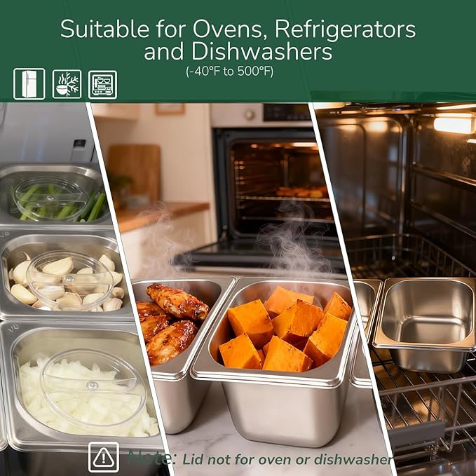 6 Pack Stainless Steam Hotel Pan with Lid, 1/6 Size x 6 Inch Deep Table Steam Pan Restaurant Supplies Reusable Anti Rust Catering Storage for Home, Buffet,Party, Restaurant, Hotel