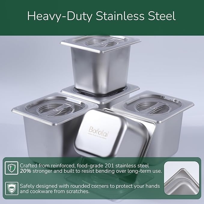 6 Pack Stainless Steam Hotel Pan with Lid, 1/6 Size x 6 Inch Deep Table Steam Pan Restaurant Supplies Reusable Anti Rust Catering Storage for Home, Buffet,Party, Restaurant, Hotel