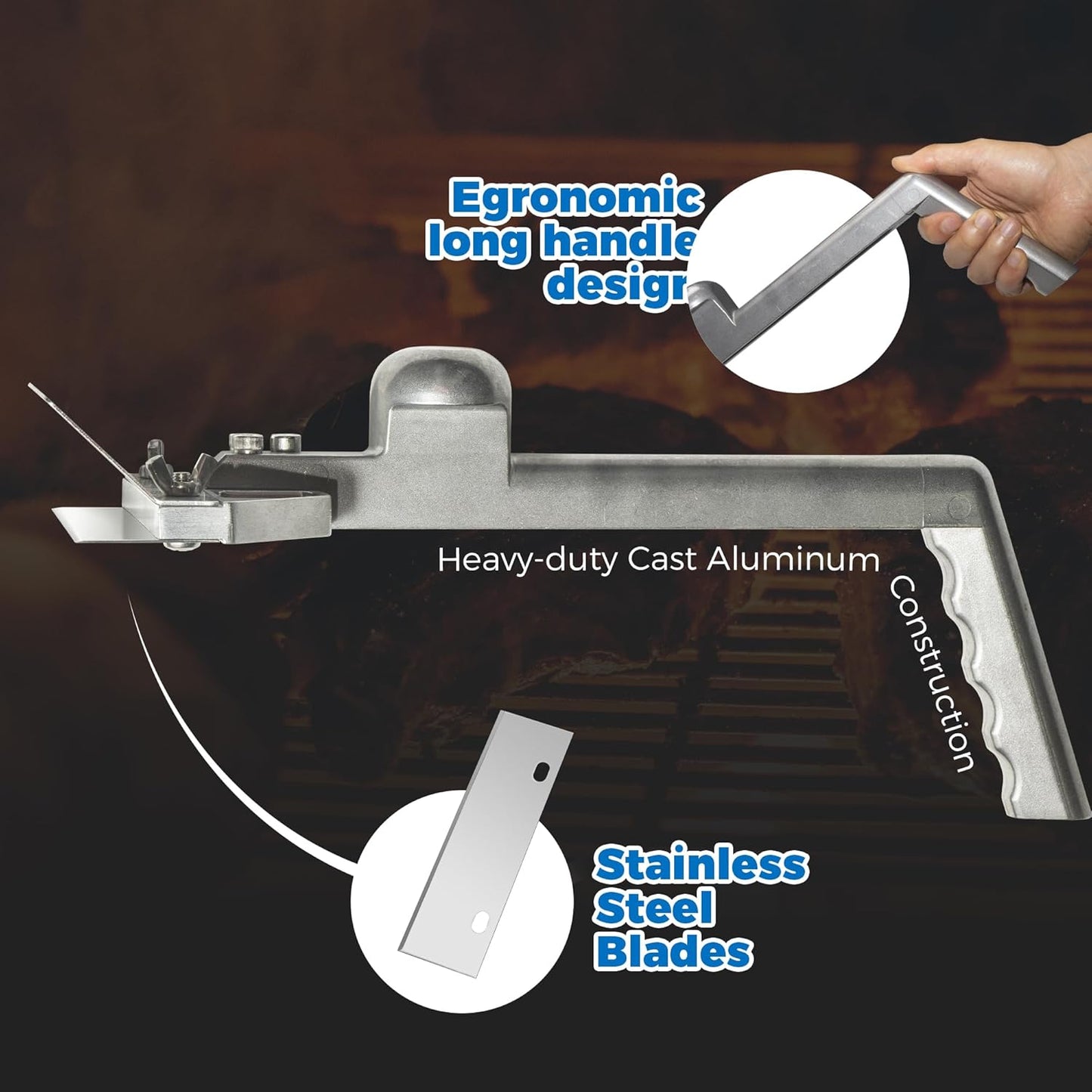 Professional Heavy Duty Grill Scraper for Flat Tops with Stainless Steel Scraper Blade, Flat Top Scraper for Griddle with Ergonomic Aluminum Handle, Ideal for Griddle, Outdoor Grill Cleaning