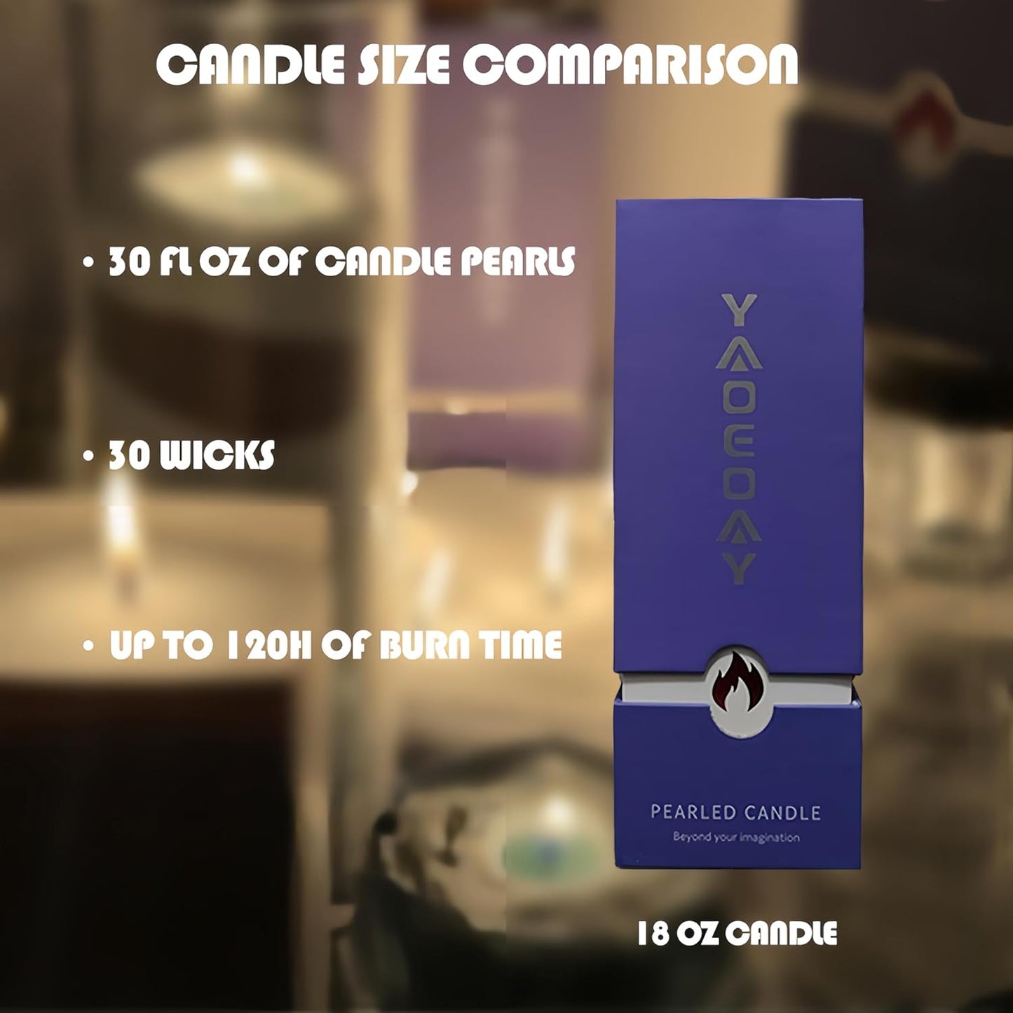 Pearl Candle 18 oz. Long-Lasting Fragrance (up to 120 Hours) - Includes 30 refillable Wicks