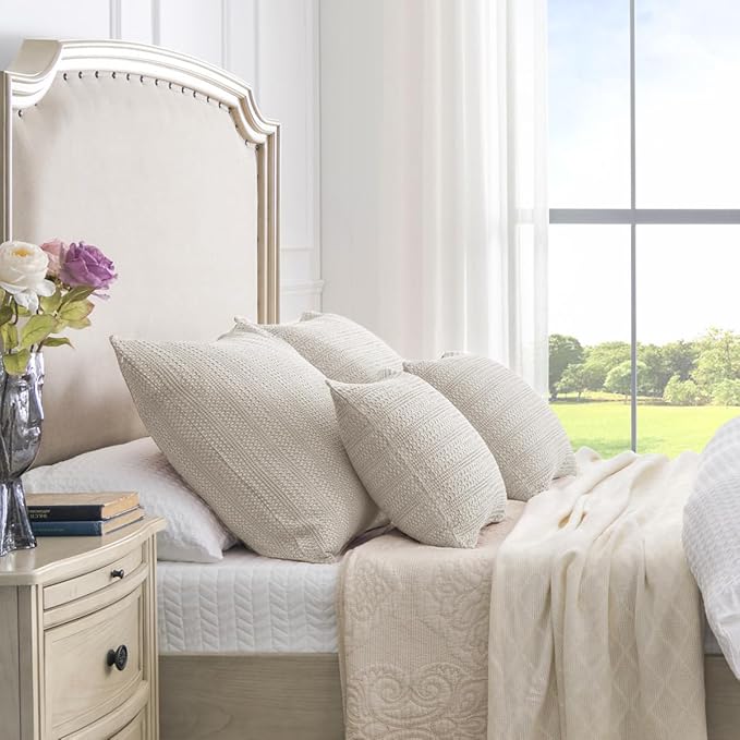 COCOPLOCEUS Khaki Pillow Covers 18x18 Throw Pillow Covers Set of 2 Boho Decorative Pillow Shams Stone Washed Cotton Pillowcase for Couch Sofa Chair Bed Car