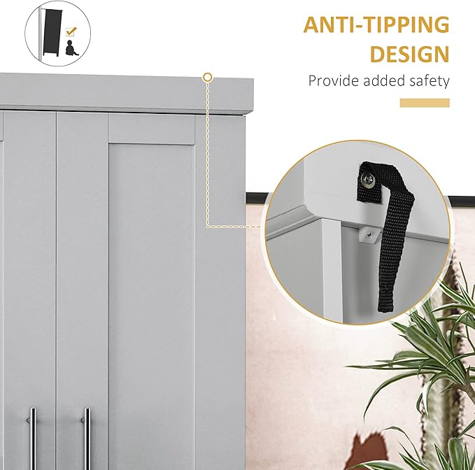 HOMCOM 72" Kitchen Pantry Cabinet, Freestanding Tall Storage Cabinet with 4 Doors, Drawer and 3 Adjustable Shelves for Dining Room, Gray