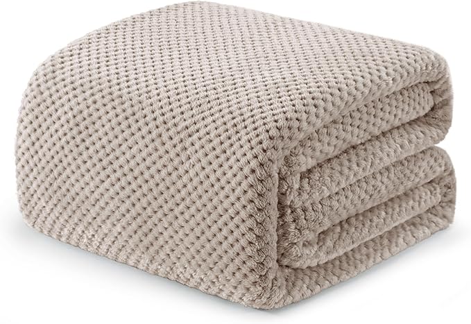 Exclusivo Mezcla Fleece Bed Blanket Queen Size, Super Soft and Warm Blankets for Couch, Sofa and Bed Waffle Textured, Cozy, Fuzzy and Lightweight (Tan, 90x90 Inches)
