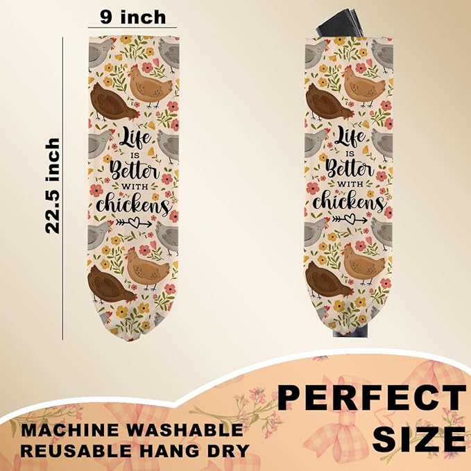 Rustic Chicken Plastic Bag Holder, Vintage Chickens Grocery Bag Holder for Plastic Bags, Pull Rope Free Adjustment, Floral Grocery Bags Storage Dispenser for Home Kitchen, Chicken Gifts for Women