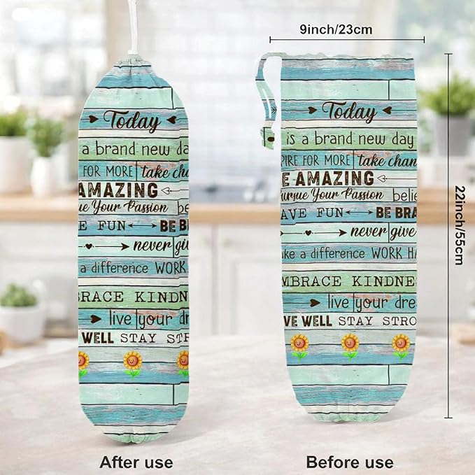 Plastic Bag Holder, Today Is A New Day Quotes Plastic Bag Holder for Kitchen Essentials, Inspirational Trash Sack Storage Dispenser for Home Decor, Kitchen Gifts to Women Family Friends