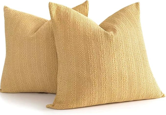 COCOPLOCEUS 26x26 Pillow Covers Boho Euro Shams Set of 2 Decorative Throw Pillow Covers Cotton Large Square Pillowcase for Couch Bed, Yellow