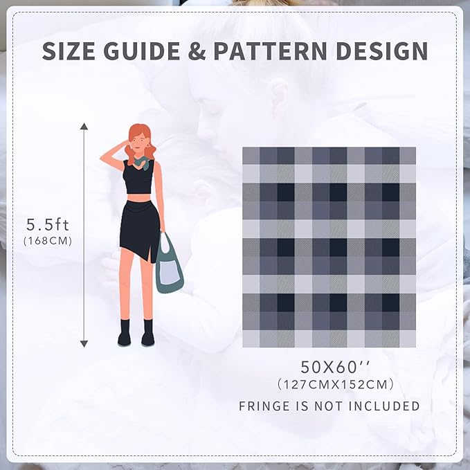 RECYCO Buffalo Paid Chenille Throw Blanket for Couch, Soft Cozy Decorative Buffalo Check Blanket Throw with Tassels for Bed Sofa, Lightweight Chenille Knitted Throw, Plaid Navy Off White, 50'' x 60''