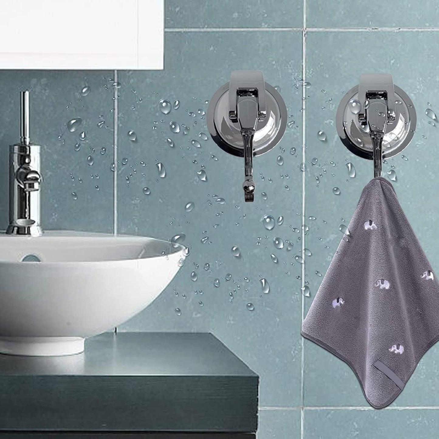 Heavy Duty Suction Cup Hooks for Shower, Bathroom Robe - Vacuum Glass Hooks, Reusable, No Hole Punched, for Garland Decoration (Silver Grey, 6 Pack)