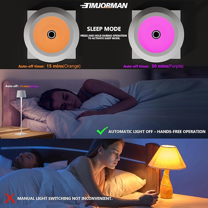 Timjorman Compact Cordless Table Lamp, Rechargeable LED Night Light, Dual Light Source (RGB Top & Warm Bottom), Touch Control & Timer, Metal Lamp for Bedroom & Kids Room (White 1PACK)