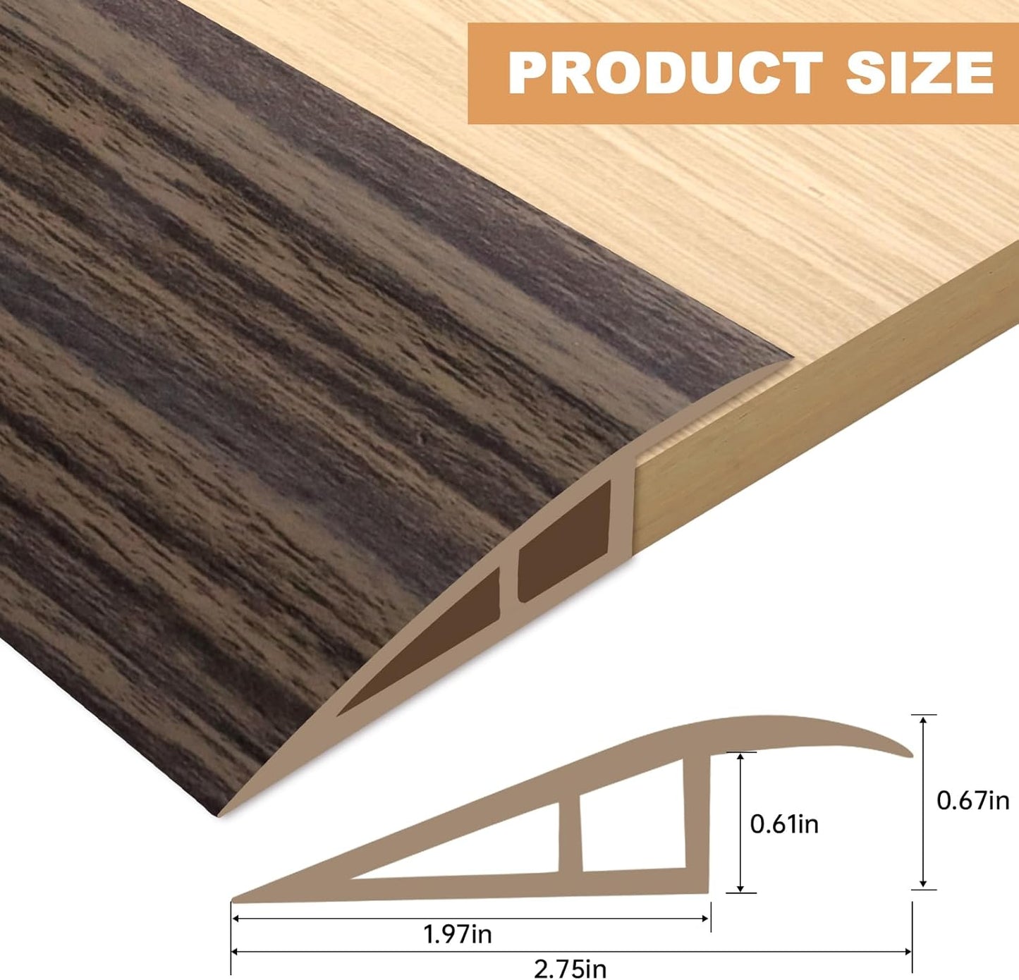 Vinyl Door Threshold Flooring Transition Strip Self Adhesive Carpet Edging Strip for Laminate Doorway Edge Threshold from 2/5" to 3/5" (Grayish Brown Wood Grain, 10 Ft)